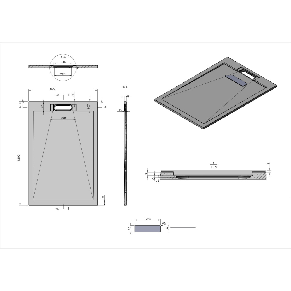 Поддон для душа Vincea (VST-4SRL8012W) белый, матовый