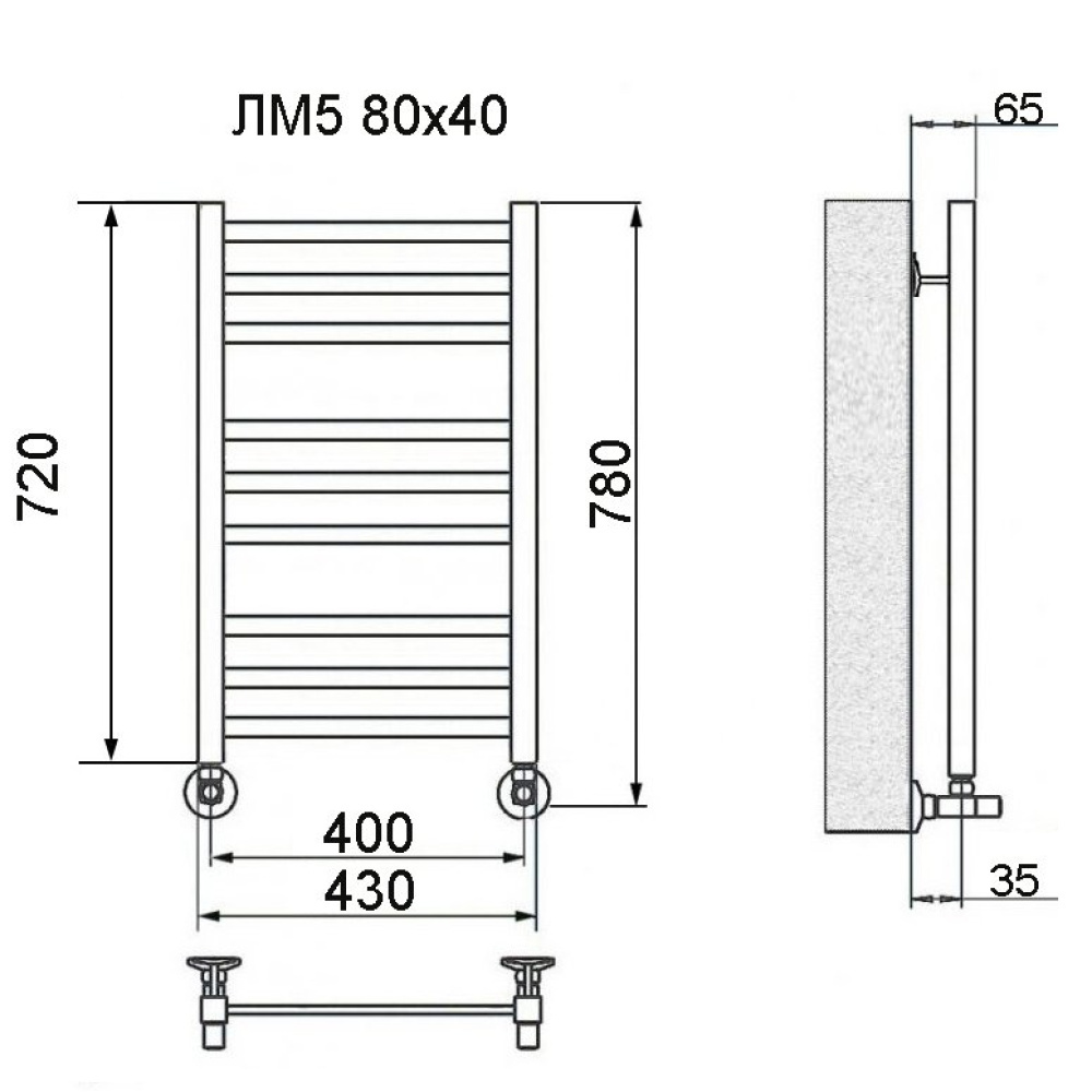 Полотенцесушитель водяной Ника Modern ЛМ 5 черный матовый RAL9005 Люкс  ЛМ 5 60/40 черн мат 
