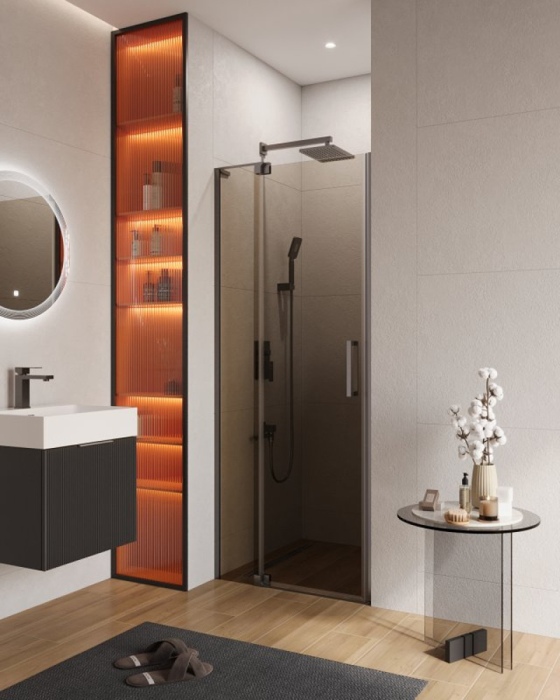 Душевая дверь Cezares SLIDER-B-1-80/90-GRIGIO-NERO 80/90 х 195 см, профиль черный, стекло серое