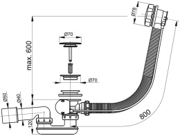 Слив-перелив AlcaPlast A55KM80, хром, 80 см