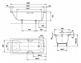 Стальная ванна Kaldewei Cayono 751, 180 х 80 см