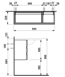 Шкафчик Laufen Alessi, 4245000976301, 995х320х485, 2 ящика