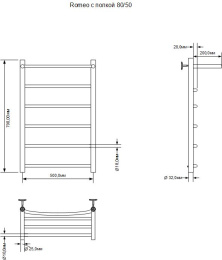 Фото Полотенцесушитель электрический Aquanet Romeo 80х50 Тэн справа, с полкой