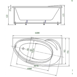 Акриловая ванна 160x97 Aquatek (BET160-0000027), асимметричная