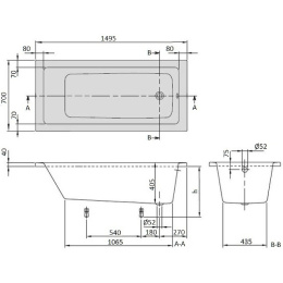 Акриловая ванна 150x70 Villeroy&Boch (UBA150NES2V01+U99740000), прямоугольная