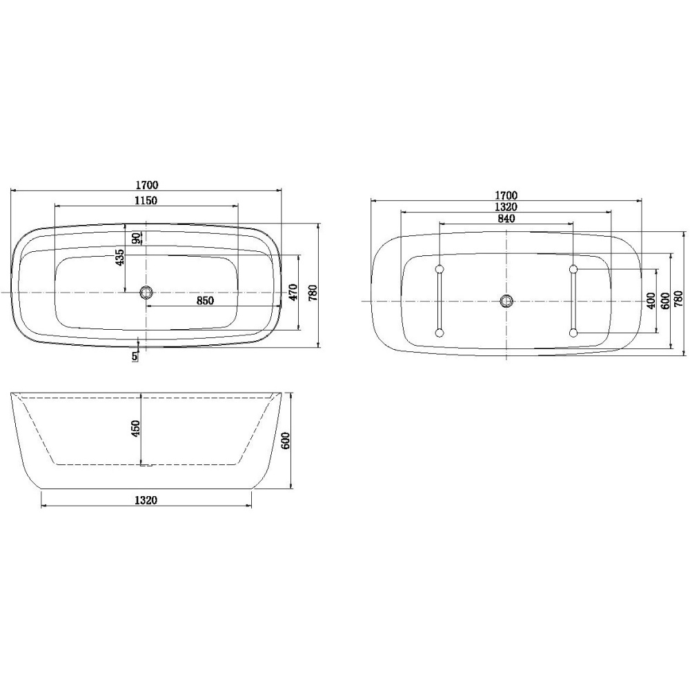 Акриловая ванна 170x78 Aquanet (00260045), овальная