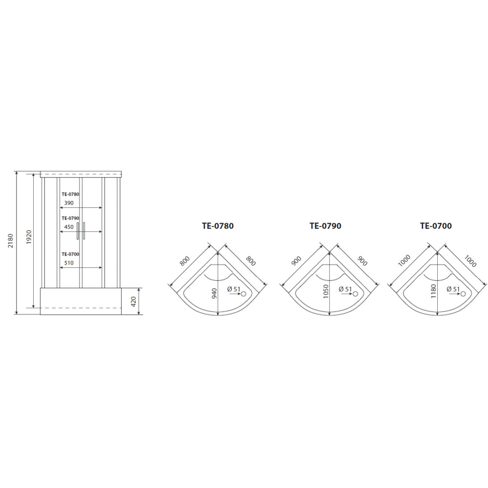 Душевая кабина 90x90x218 Timo (TE-0790 P) Без гидромассажа, акрил, Поддон глубокий