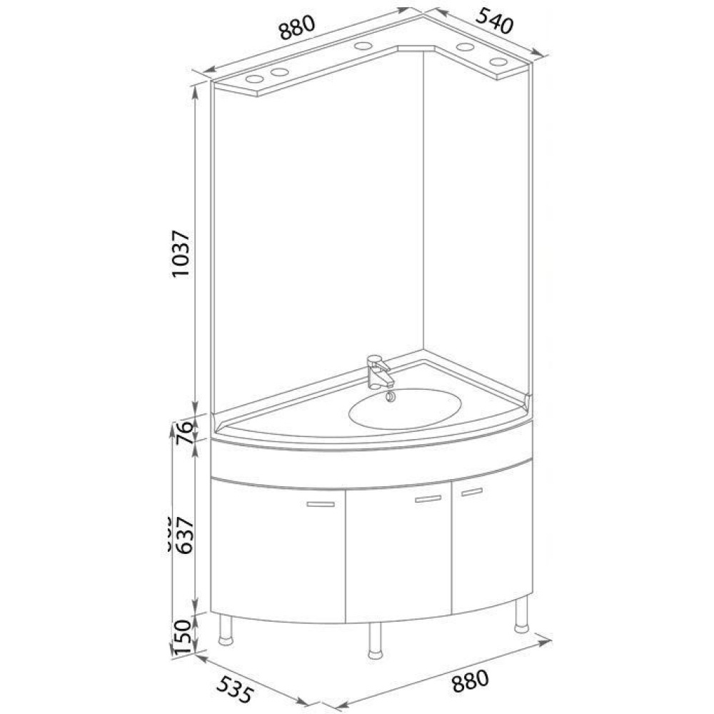Мебель для ванной Aquanet Корнер 89 R белый (закрытый)
