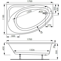 Акриловая ванна 170x110 Vagnerplast (VPBA170HAP3PX-04), асимметричная