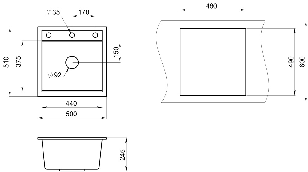 Фото Granula KS-5002 алюминиум Кухонная мойка