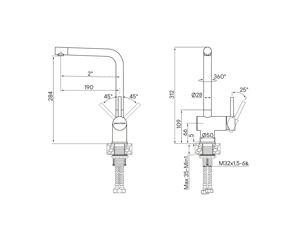 Смеситель для кухни Paulmark Spring (Sp212067-SS) нержавеющая сталь