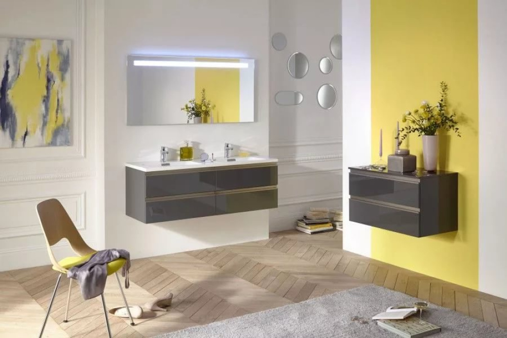 Раковина двойная стеклянная Jacob Delafon Vox EB2100-DD2, 140 х 46 см, серая, глянцевая