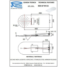 Remer Ultra RR350UFMCA NO Душевая головка настенная 500*250mm 2 режима (сталь)