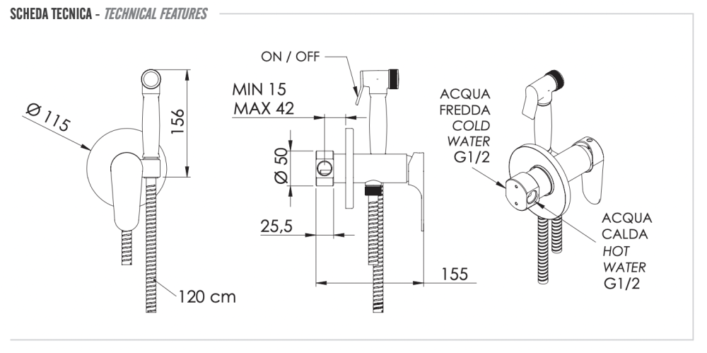 Фото Гигиенический душ со смесителем Remer Сlass Line L65