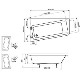 Акриловая ванна 160x95 Ravak (C831000000), прямоугольная-асимметричная