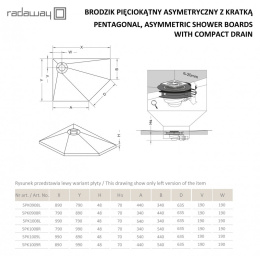 Душевая плита c решеткой Radaway RadаDrain (5PK0908L/5K01)
