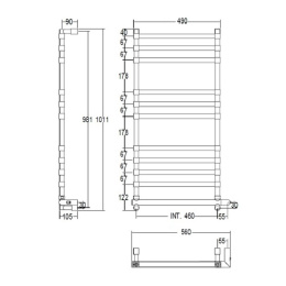 Полотенцесушитель электрический Margaroli Sole 564/11 TQ 5644611TQCRNB Box, высота 101.1 см, ширина 