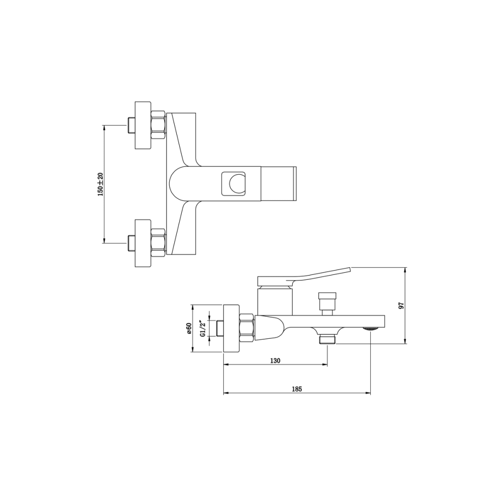 Комплект для ванны Bronze de Luxe Element (EL03CB) черный, хром