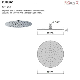 Верхний душ Giulini Futuro F1711-25XNKO D250 мм, никель матовый