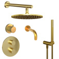 Комплект на 3 потребителя с термостатом Paini Cox 78PJSET36911THSHBATH золото