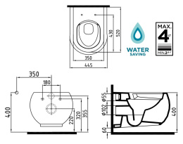 Подвесной унитаз с функцией биде Bien Flash FLKA052N1VP1W3000 44 x 52 x 33 см безободковый, сиденье 