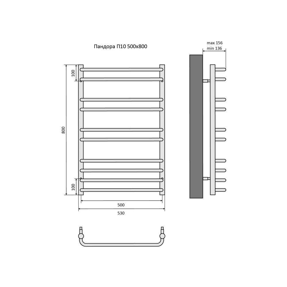 Полотенцесушитель водяной Aquatek Пандора (AQ RRС1080BL), цвет черный