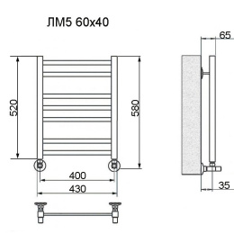 Полотенцесушитель водяной Ника Modern ЛМ 5 черный матовый RAL9005 Люкс  ЛМ 5 60/40 черн мат 