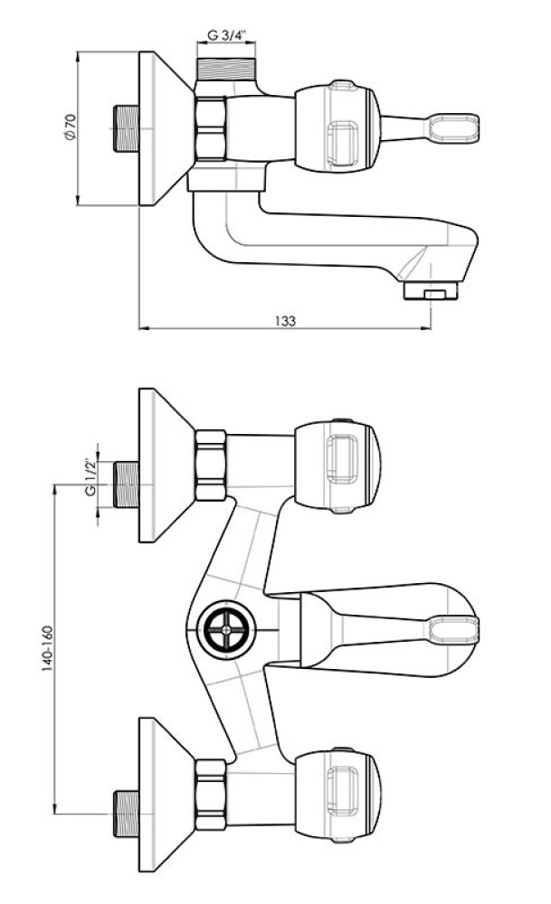 Фото Смеситель GPD Rios BNB30, для ванны и душа, хром