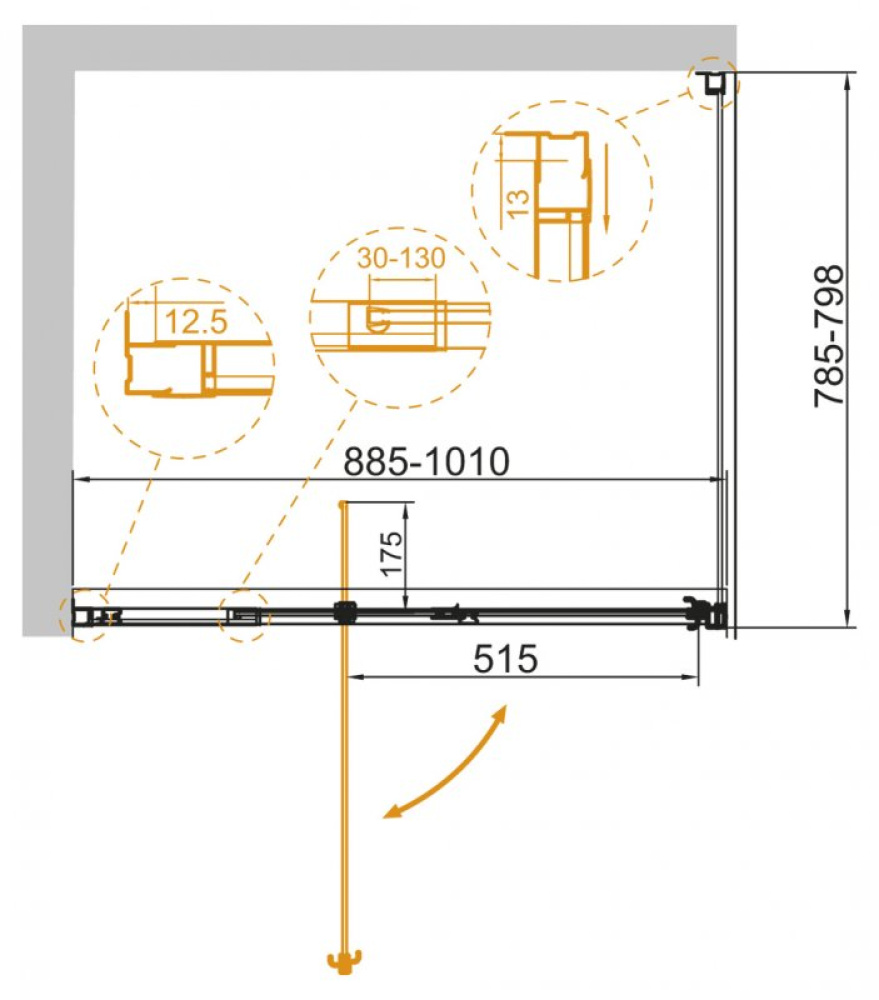 Душевой уголок Cezares Variante-AH-1-90/100-80-C-Cr, 80 х 90 х 195, стекло прозрачное