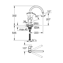 Смеситель для кухонной мойки Grohe BauEdge 31233001 высокий излив