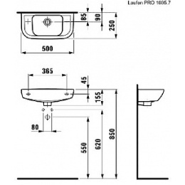 Раковина Laufen Pro 8.1695.7.000.105/6.1 50*25 см отверстие слева/справа