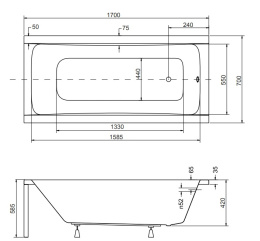 Фото Акриловая ванна 170x70 Besco (WAO-170-PK), прямоугольная