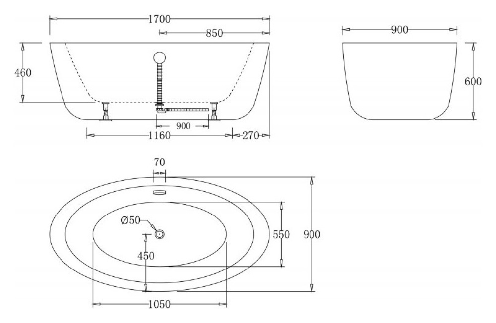 Фото Акриловая ванна 170x90 BelBagno (BB67-1700), округлая