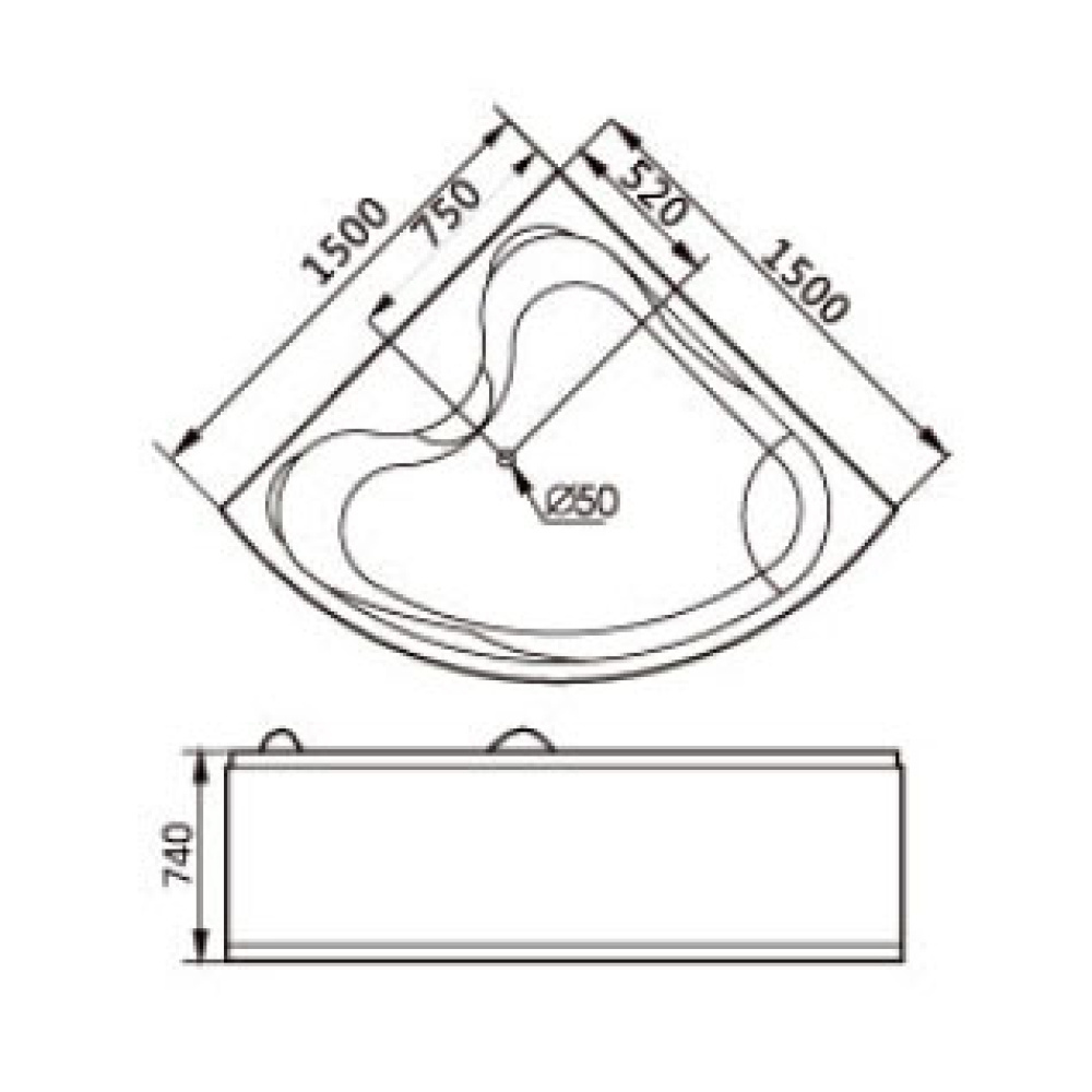 Акриловая ванна 150x150 Gemy (G9041 B), четверть круга