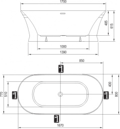 Акриловая ванна 170x80 Ravak (XC00100023), овальная