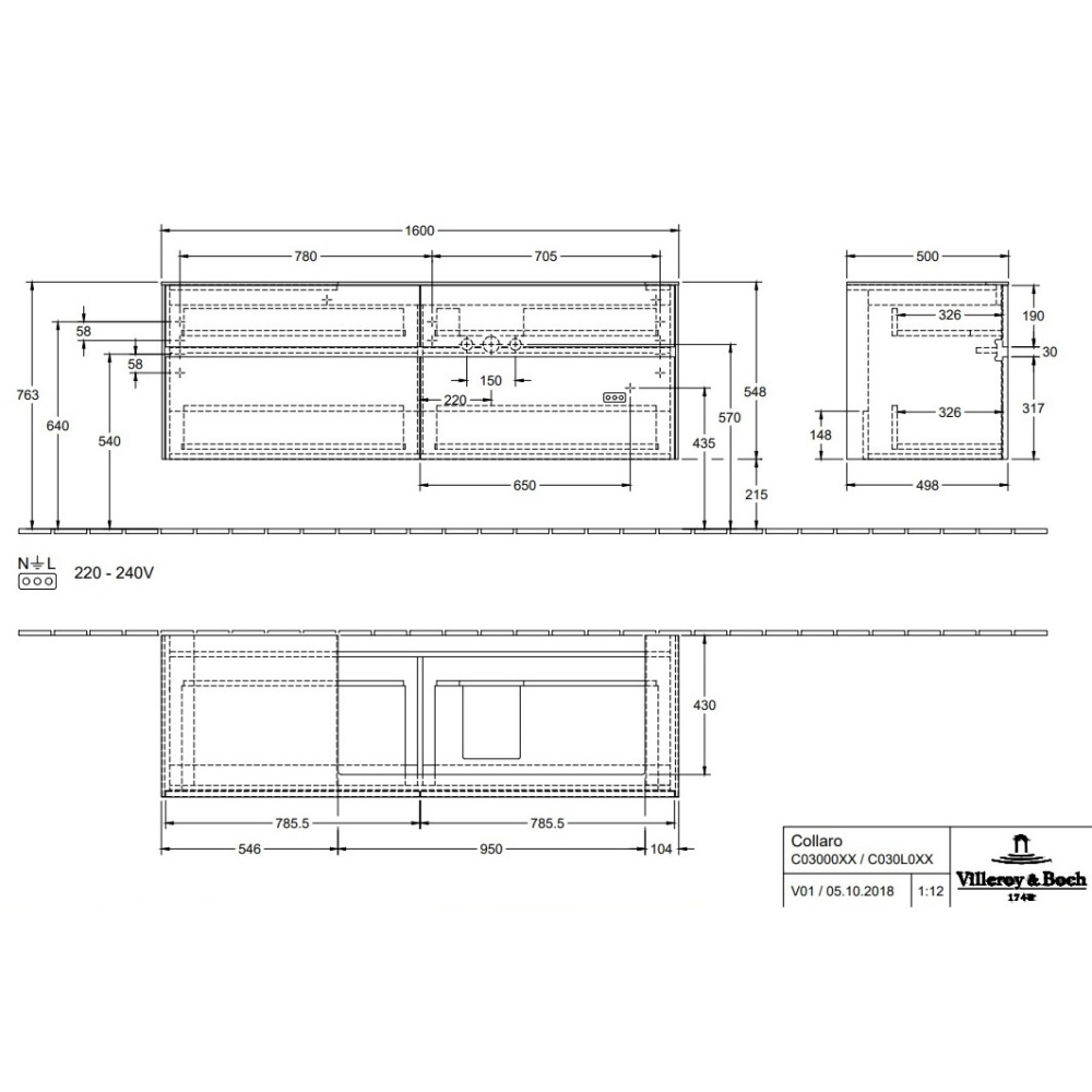 Villeroy Boch Collaro C030L0MS Тумба под раковину 1600х500 мм (White Matt)