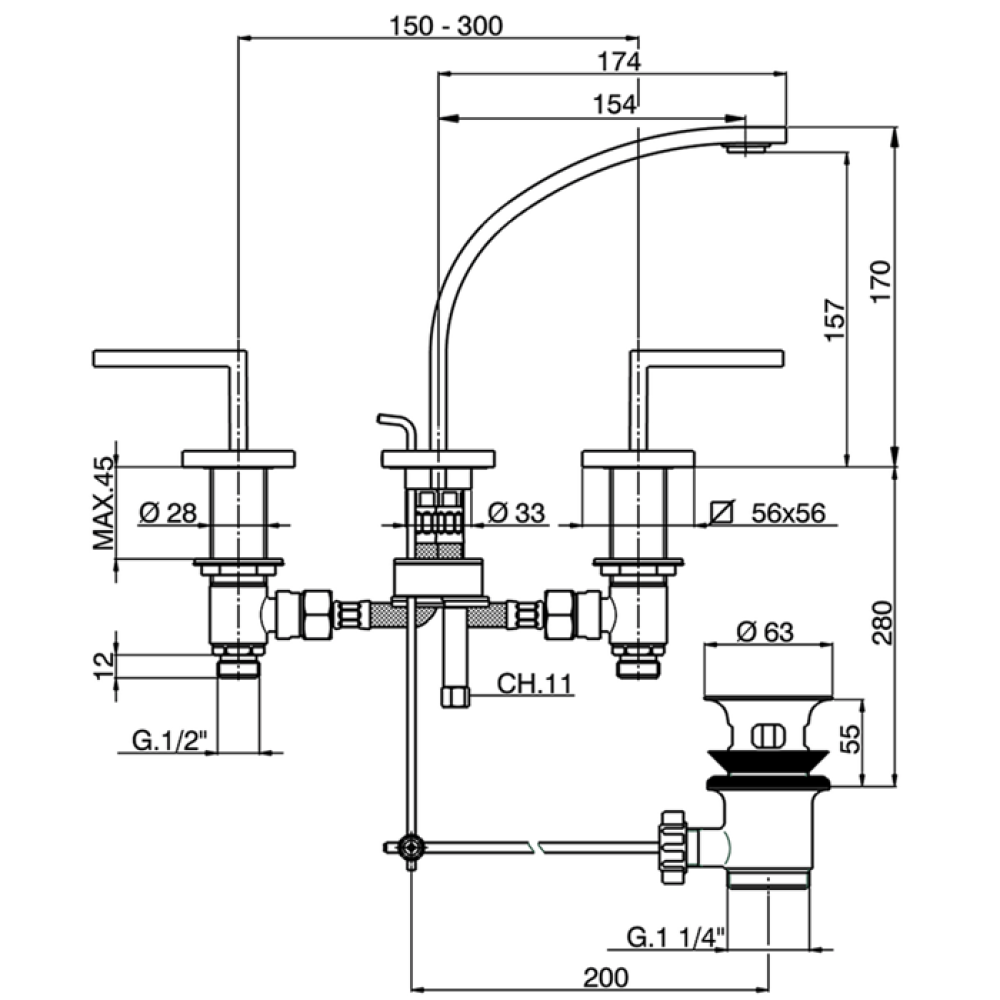 Смеситель для раковины Cisal Wave WA0010212A, серый