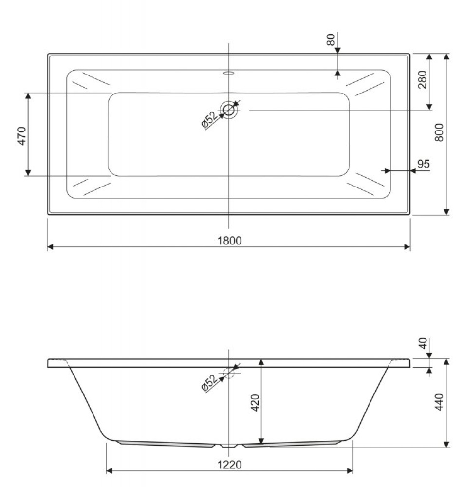 Акриловые ванны 180 см Акриловая ванна 180x80 Cezares (PLANE MINI-180-80-42-W37), прямоугольная