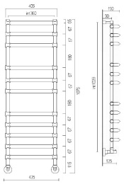 Полотенцесушитель водяной Margaroli Luna 434-11 4343711GON, высота 107.6 см, ширина 43.5 см, золото