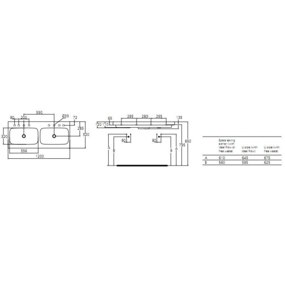 Ideal Standard Simply U T013301 Раковина двойная 120 см