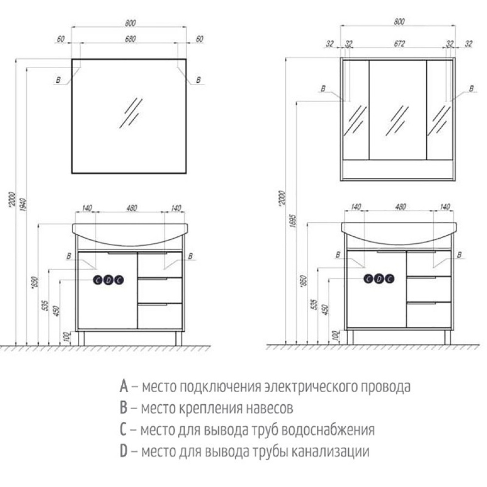 Тумба под раковину Aquaton Рико 80 белый, ясень фабрик 1A215401RIB90