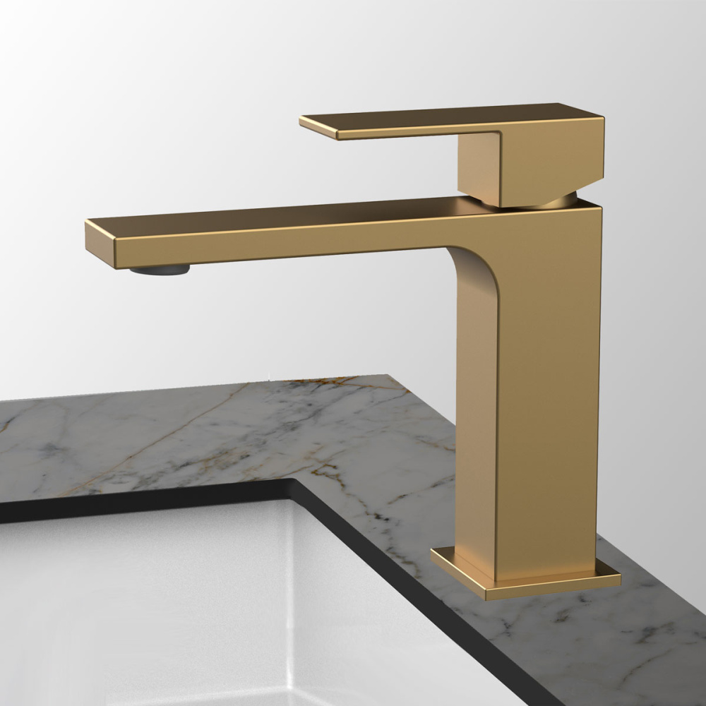 Фото Смеситель для раковины Vincea Cube (VBF-1C01BG) золото брашированное