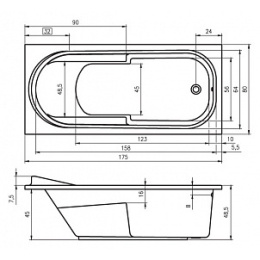 Акриловая ванна 175x80 Riho (B003001005), прямоугольная, Гидромассаж: установка по желанию