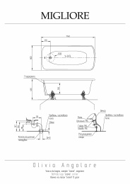Фото Migliore Olivia 25447 Ванна 174x80хH66 см, на лапах "LEONE" LUX в угол, слив/перелив золото