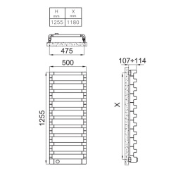 Полотенцесушитель электрический Irsap Step_E 1255/500 CL.50 B01, SEL050T50IR01NNN01, 11 секций, хром