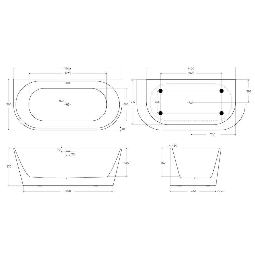 Акриловая ванна BelBagno 170х79 (BB710-1700-800) Белый
