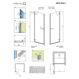 Душевая дверь в нишу Radaway Arta DWJ I 70 L фурнитура Хром стекло прозрачное 386070-03-01L