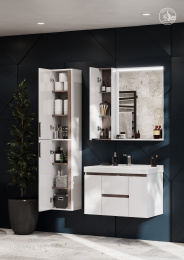 Фото Зеркальный шкаф Aquaton Рене 80 белый, грецкий орех 1A222502NRC80