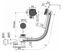 Слив-перелив AlcaPlast A564BLACK с наливом через перелив, цвет - черный матовый