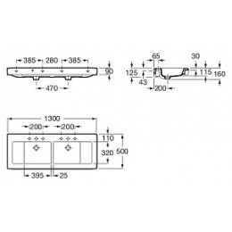 Раковина двойная 130 см Roca Stratum (327630000) белый